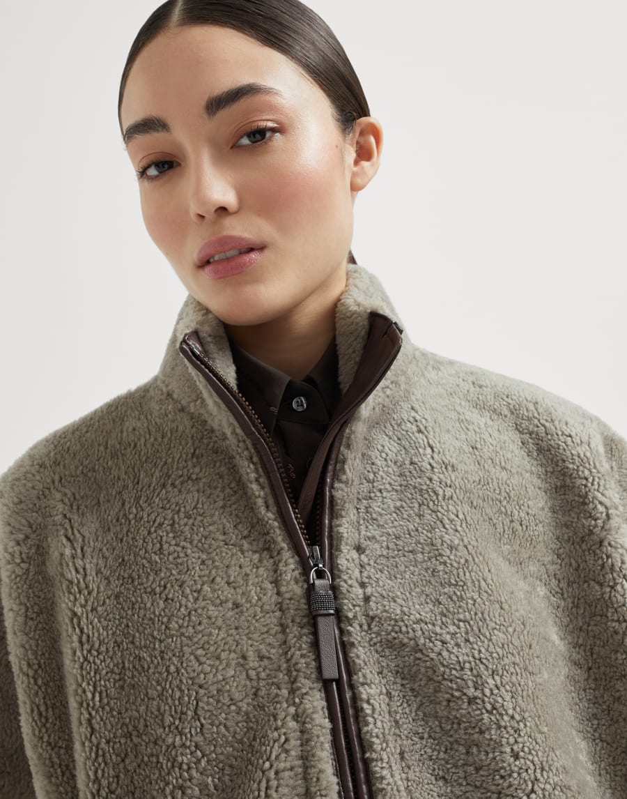 Curly shearling outerwear jacket Grey Woman - Brunello Cucinelli