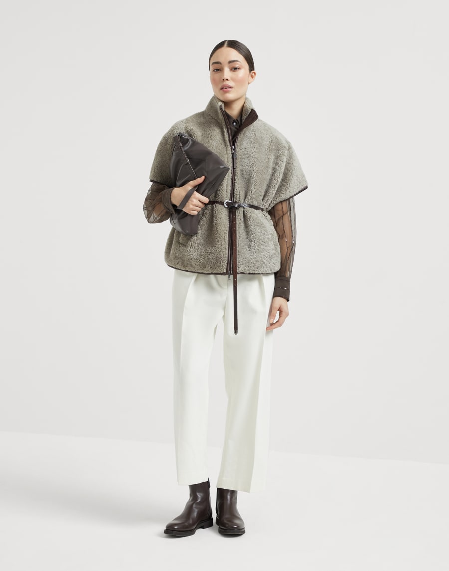 Curly shearling outerwear jacket Grey Woman - Brunello Cucinelli
