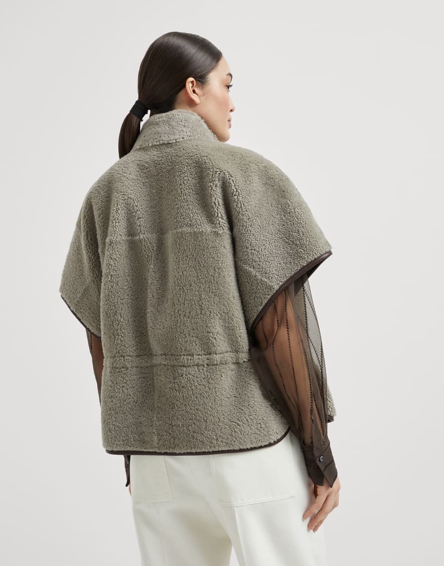 Curly shearling outerwear jacket Grey Woman - Brunello Cucinelli