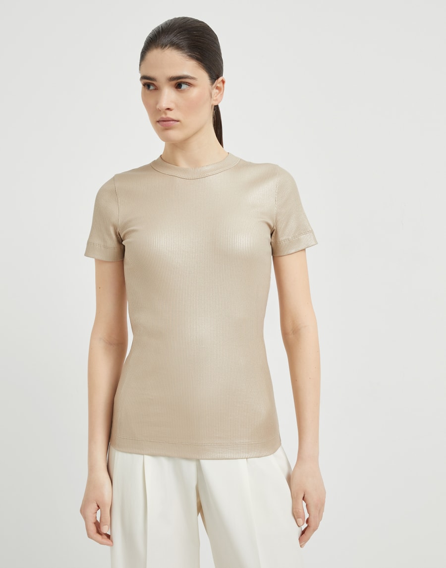 Sparkling jersey T-shirt Sand Woman - Brunello Cucinelli