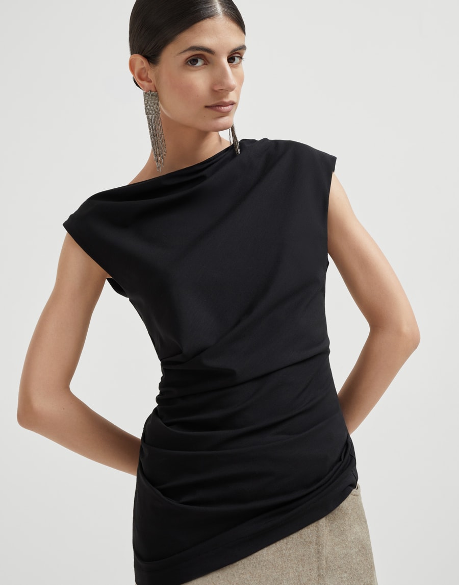 Ruched T-shirt with monili Black Woman - Brunello Cucinelli