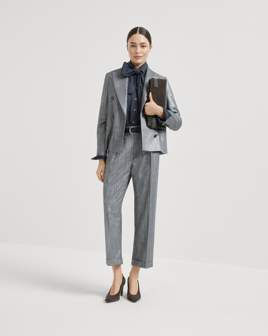 Sparkling twill trousers Silver Woman - Brunello Cucinelli