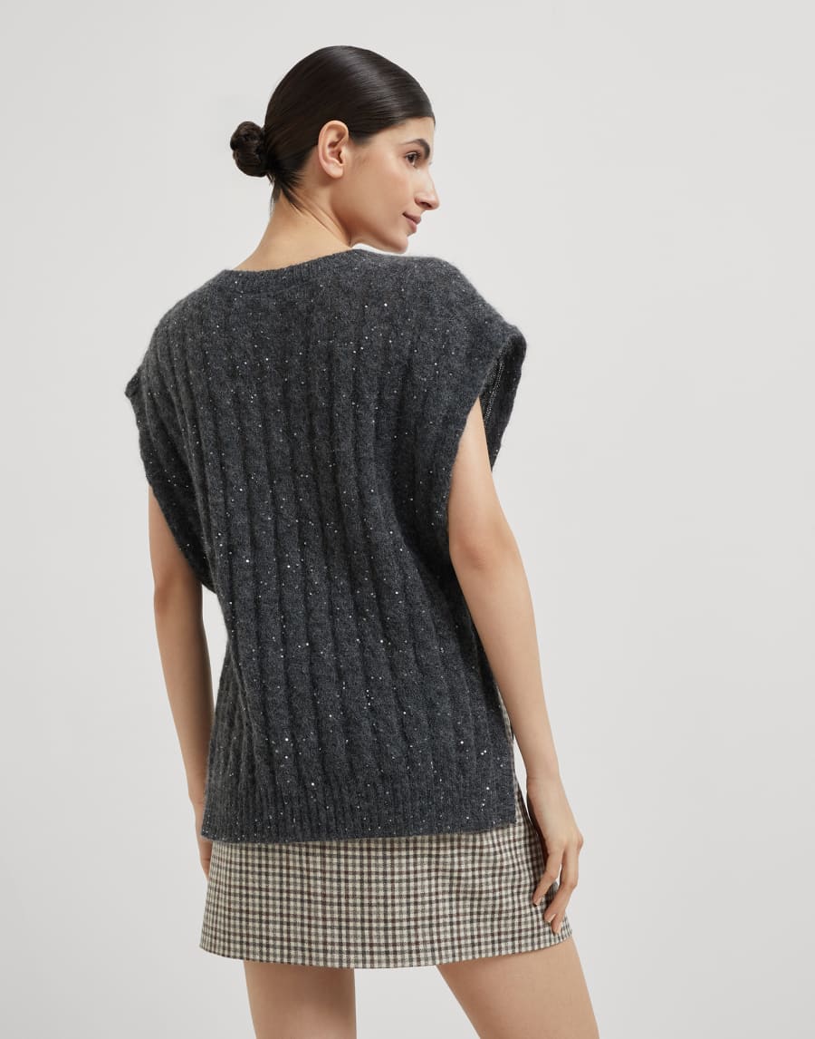 Dazzling cable sweater vest Anthracite Woman - Brunello Cucinelli