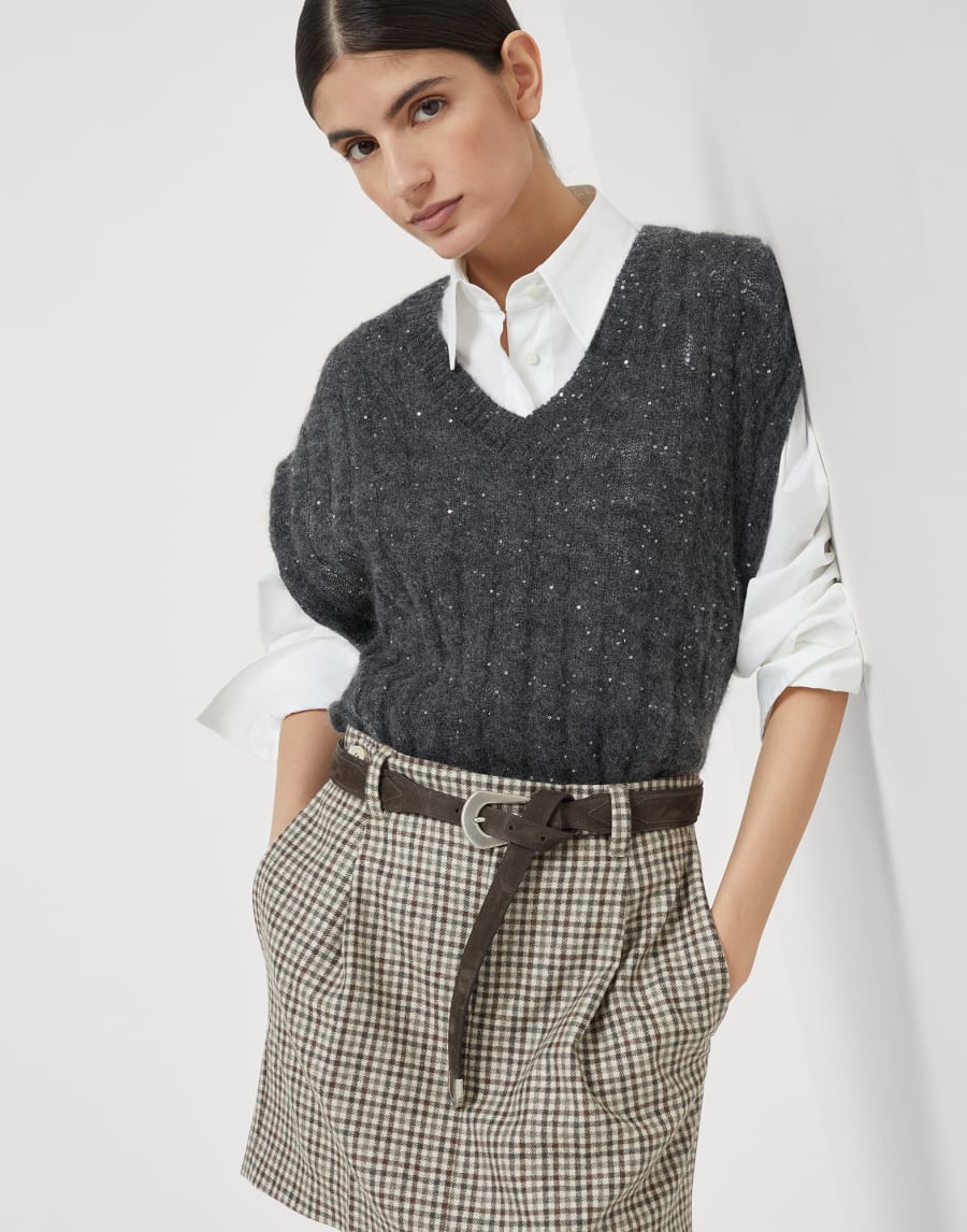 Dazzling cable sweater vest Anthracite Woman - Brunello Cucinelli