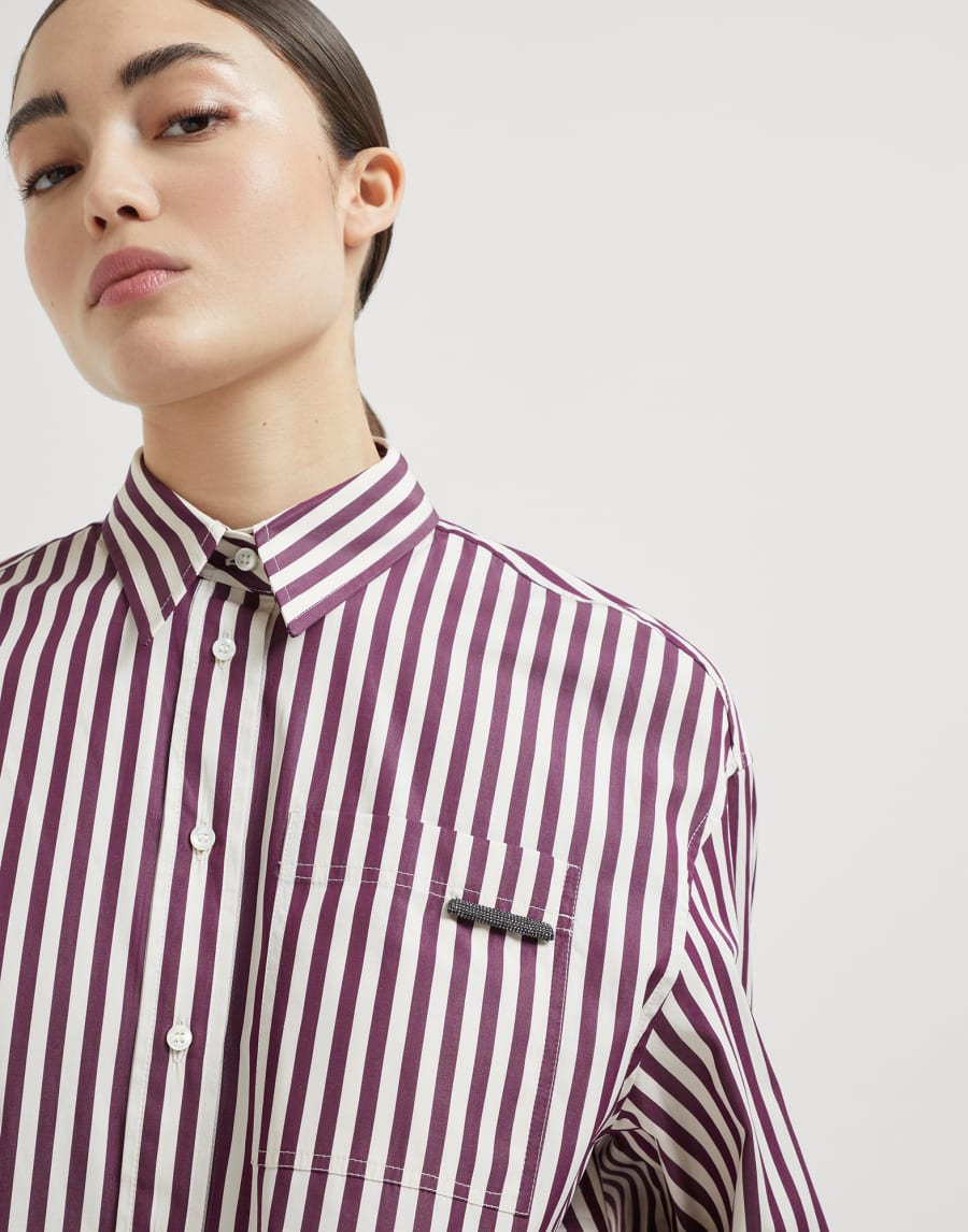 Camisa de popelina a rayas Amaranto Mujer - Brunello Cucinelli