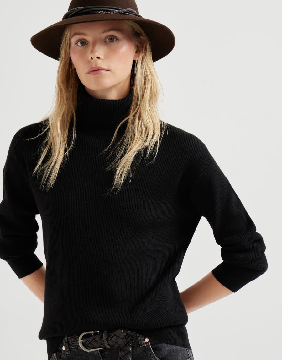 Pull point côtes anglaises Noir Femme - Brunello Cucinelli