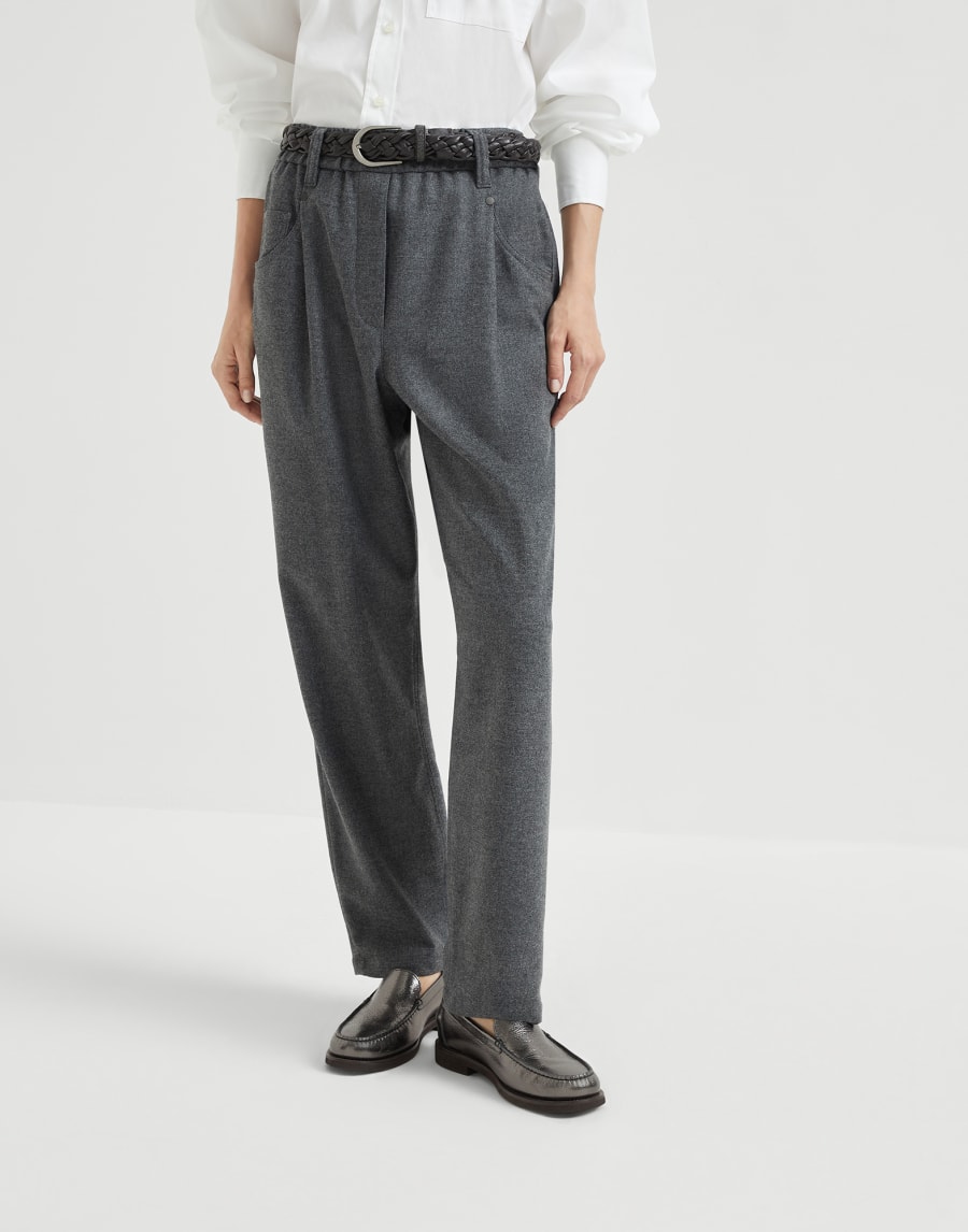 Брюки Baggy из твиловой фланели Свинцовый Женщина - Brunello Cucinelli