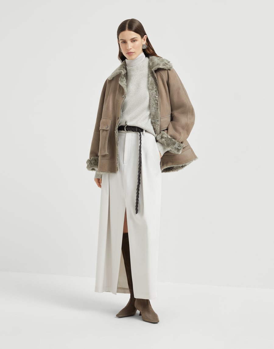 Fuzzy shearling outerwear jacket Light Brown Woman - Brunello Cucinelli