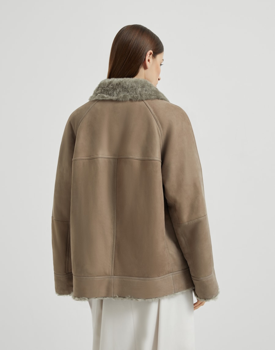 Fuzzy shearling outerwear jacket Light Brown Woman - Brunello Cucinelli