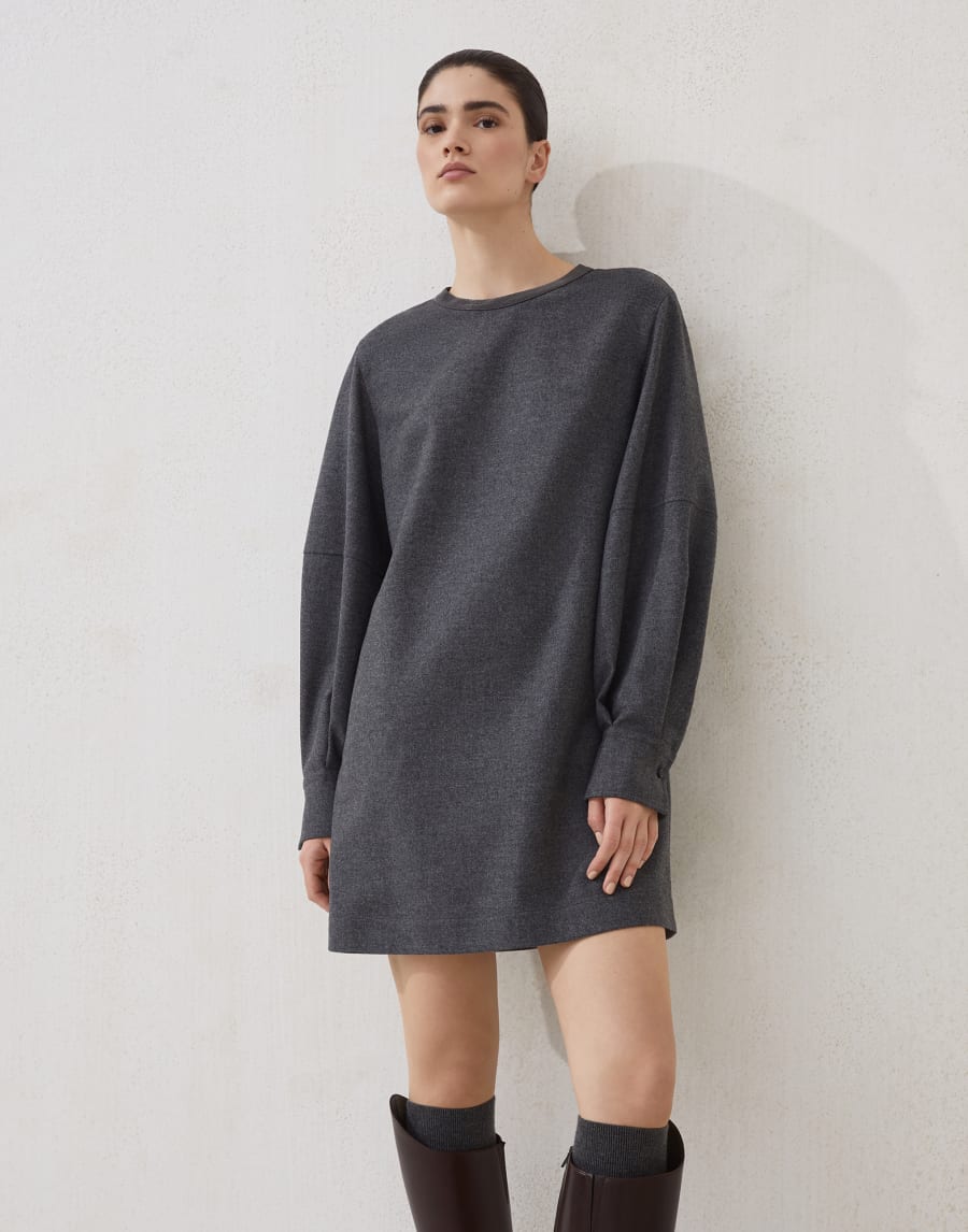 Twill flannel dress with monili Lead Woman - Brunello Cucinelli