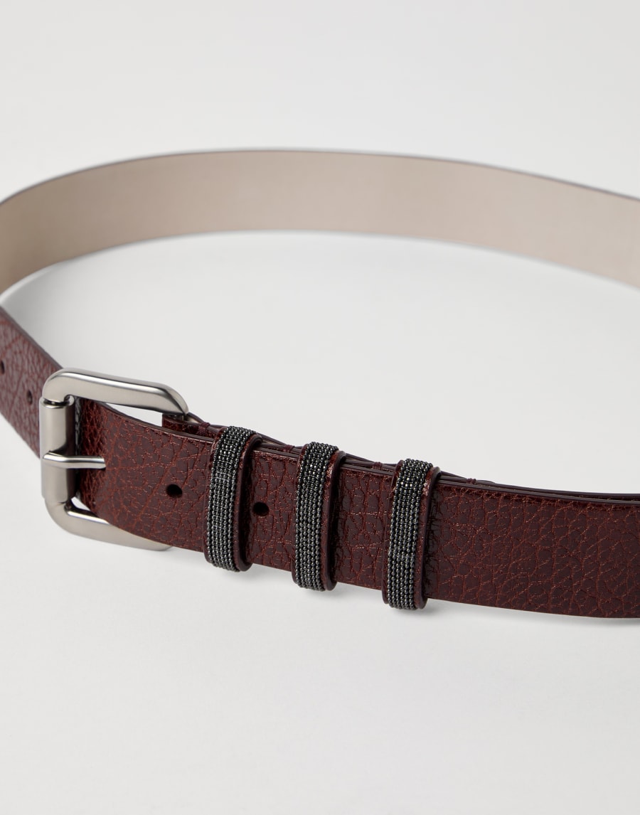 Glossy hammered calfskin belt Burgundy Woman - Brunello Cucinelli