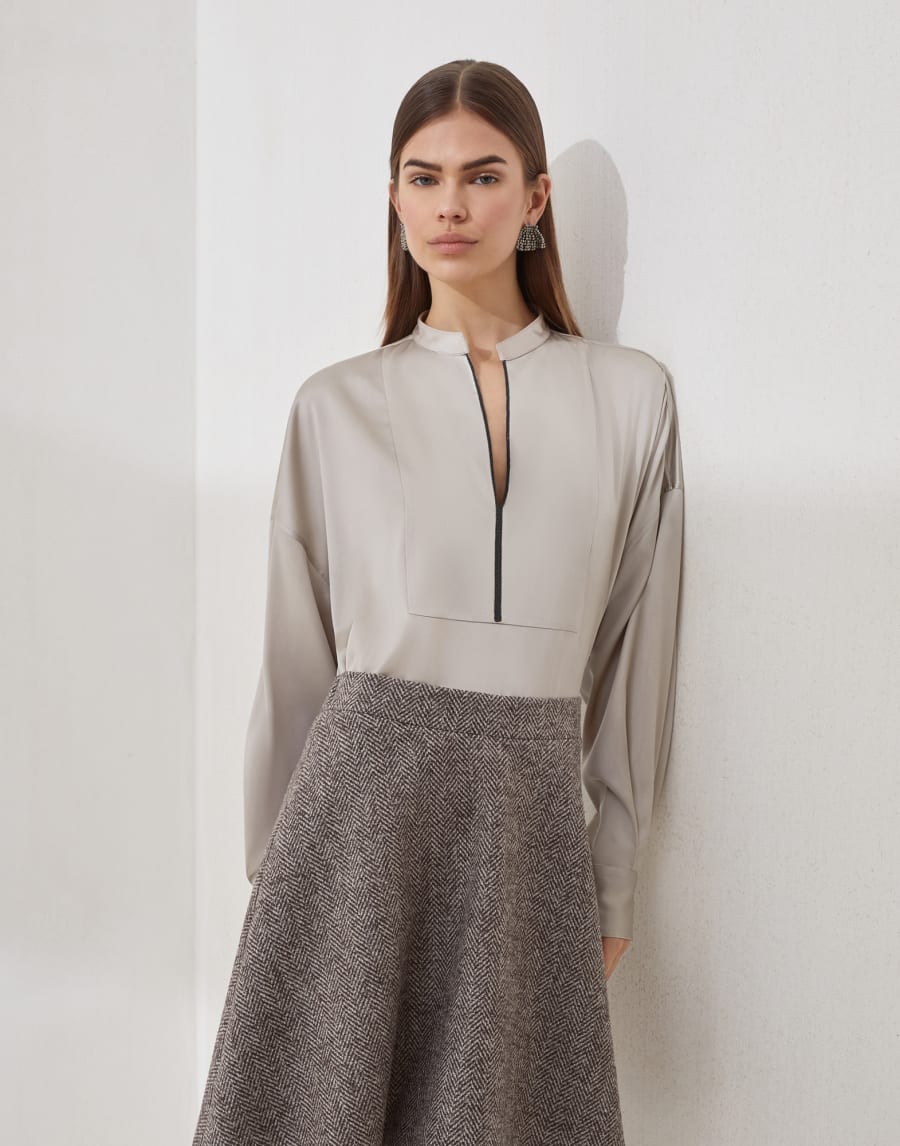 Stretch silk satin blouse Beige Silk Woman - Brunello Cucinelli