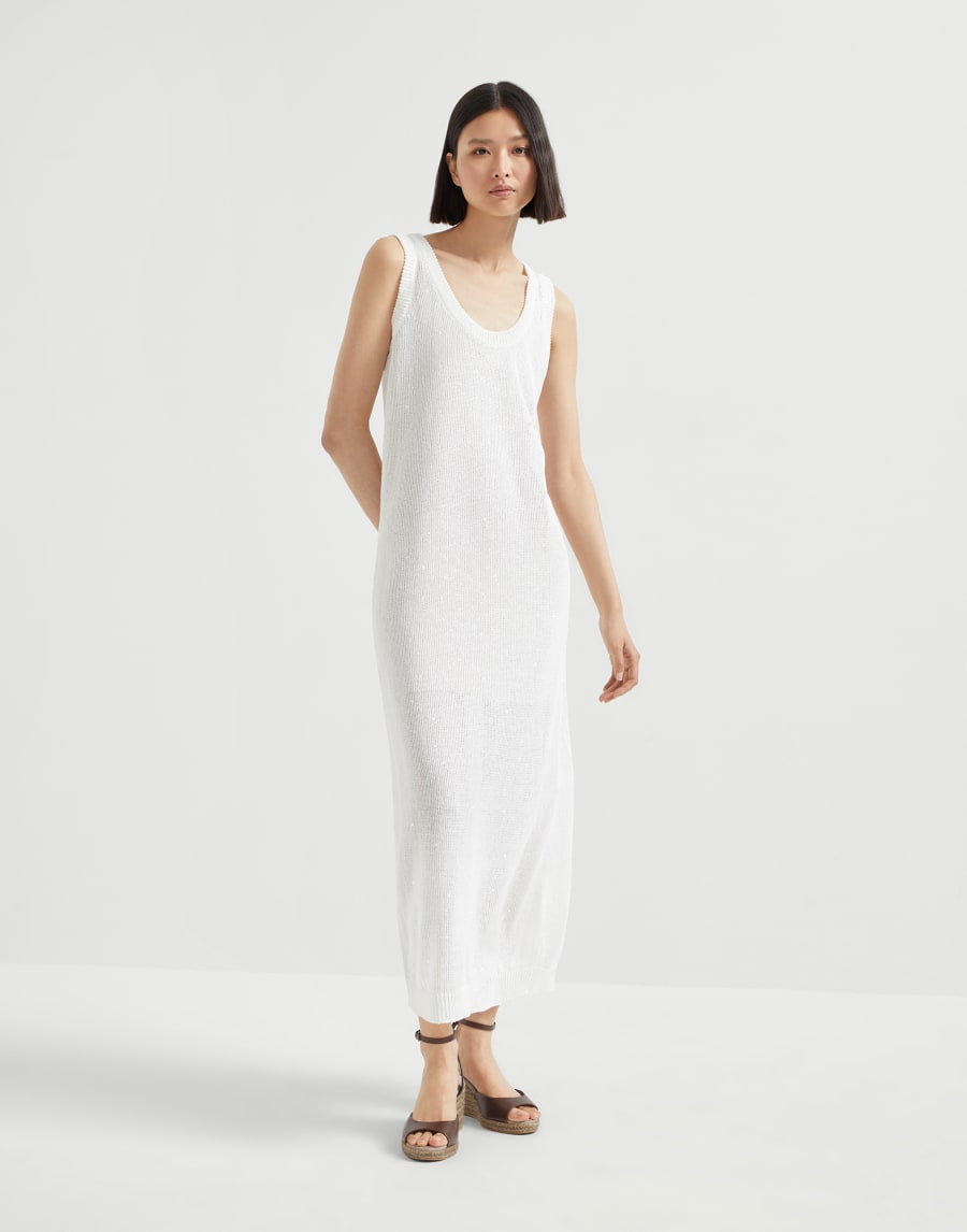 Linen and silk Diamond yarn dress White Woman - Brunello Cucinelli