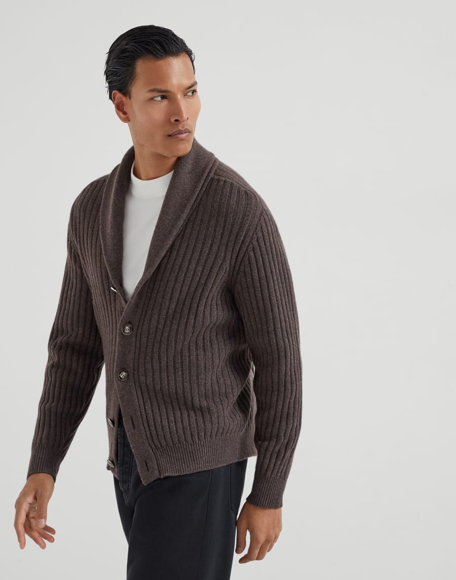 Cardigan with metal buttons Brown Man - Brunello Cucinelli