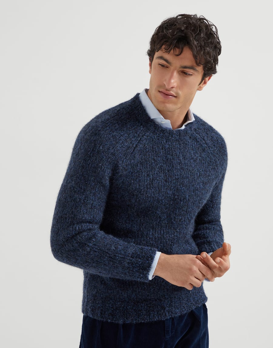 Pull tweedé Bleu Marine Homme - Brunello Cucinelli