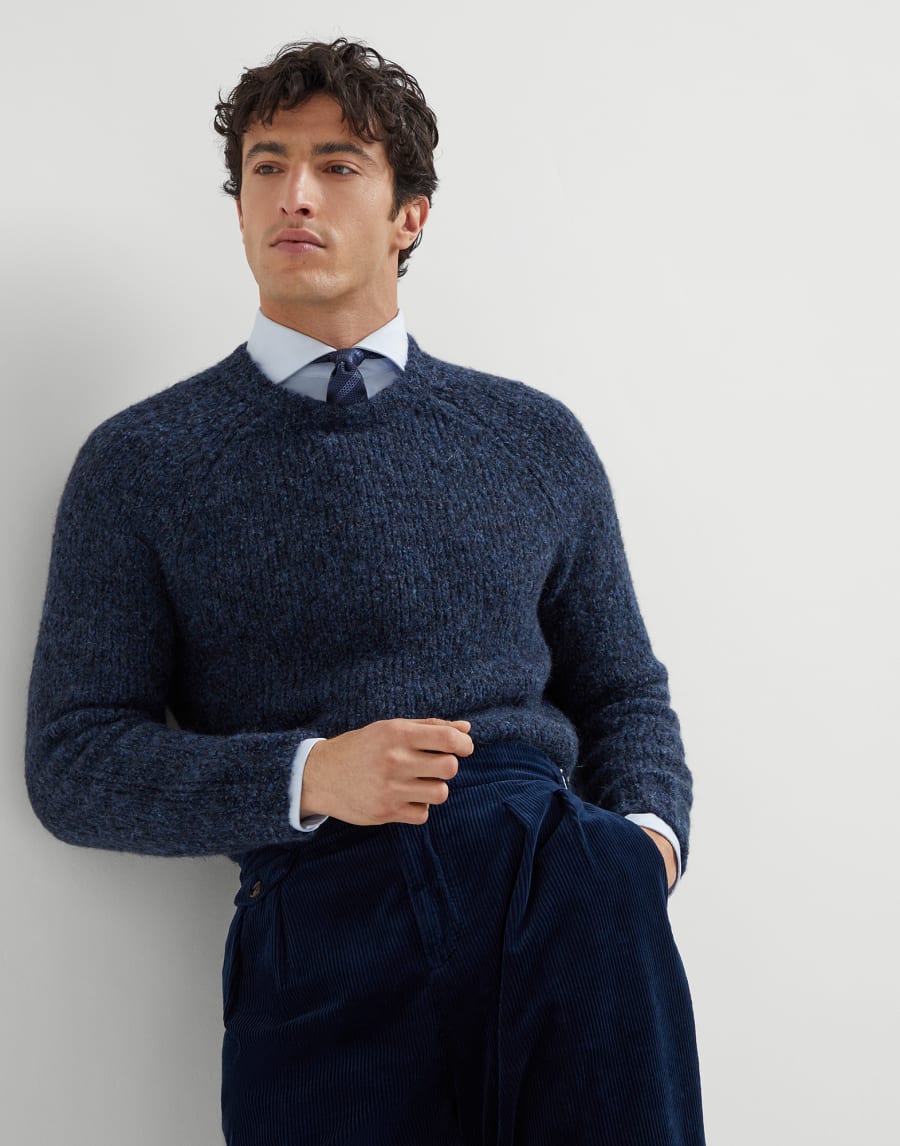 Pull tweedé Bleu Marine Homme - Brunello Cucinelli