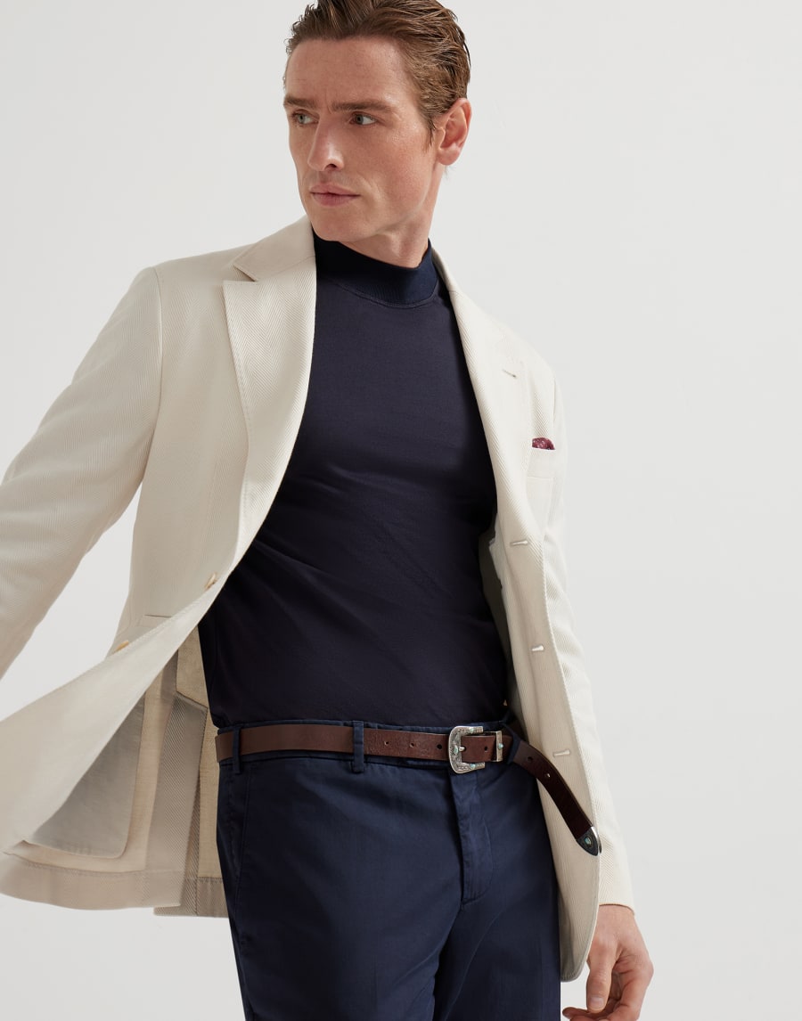 Jersey mock neck T-shirt Navy Blue Man - Brunello Cucinelli