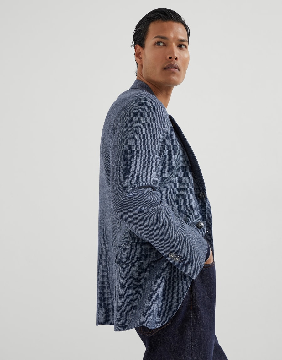 解构设计骑士夹克 牛仔蓝 男款 - Brunello Cucinelli