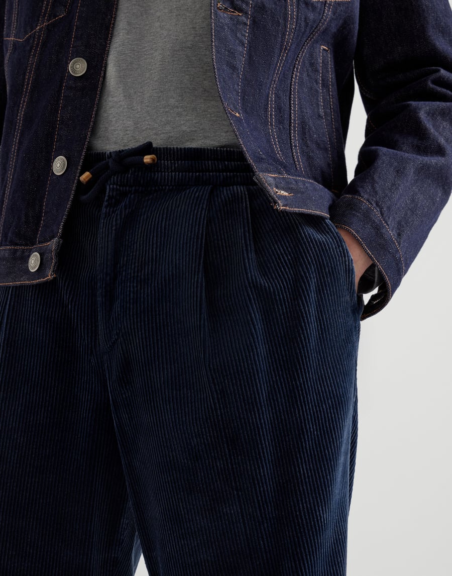 Leisure fit trousers with drawstring Navy Blue Man - Brunello Cucinelli