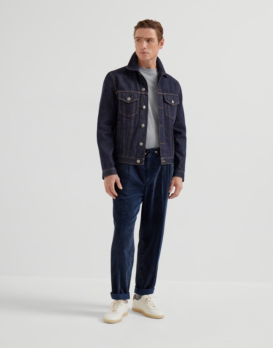 Leisure fit trousers with drawstring Navy Blue Man - Brunello Cucinelli