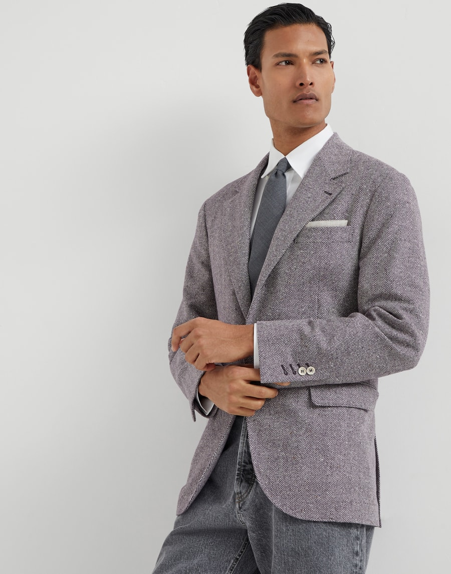 Chevron deconstructed blazer Burgundy Man - Brunello Cucinelli