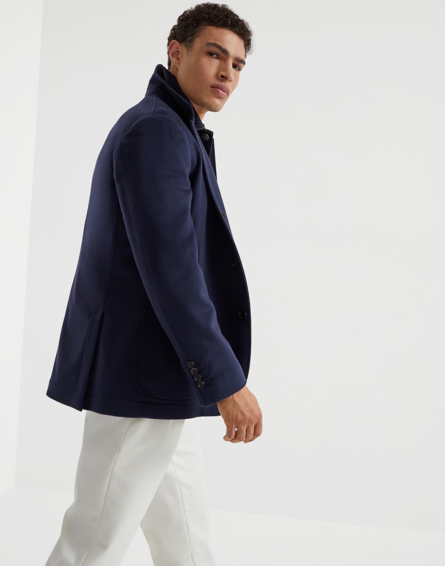 Cashmere and vicuña outerwear blazer Navy Blue Man - Brunello Cucinelli