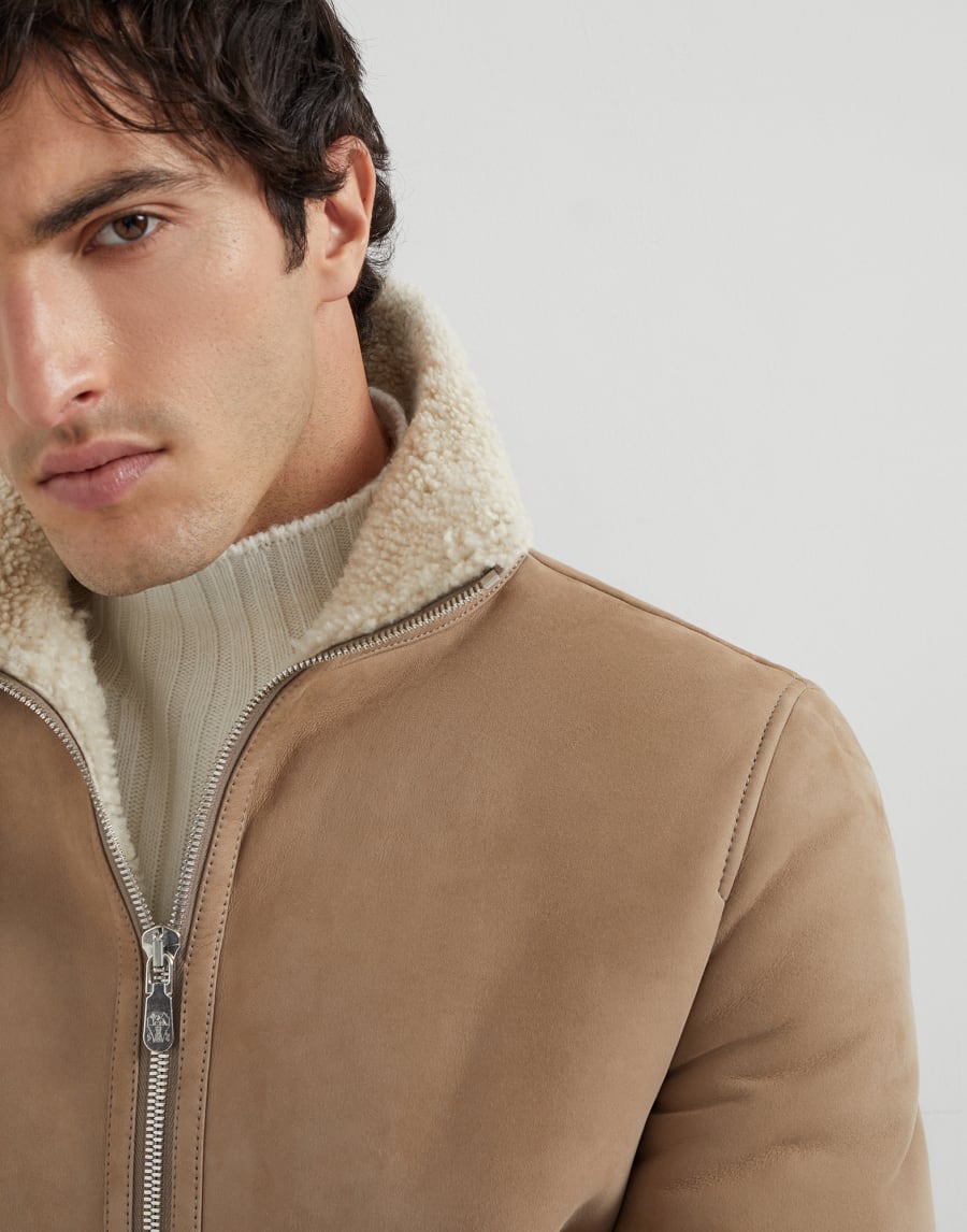 Curly shearling bomber jacket Hazelnut Man - Brunello Cucinelli