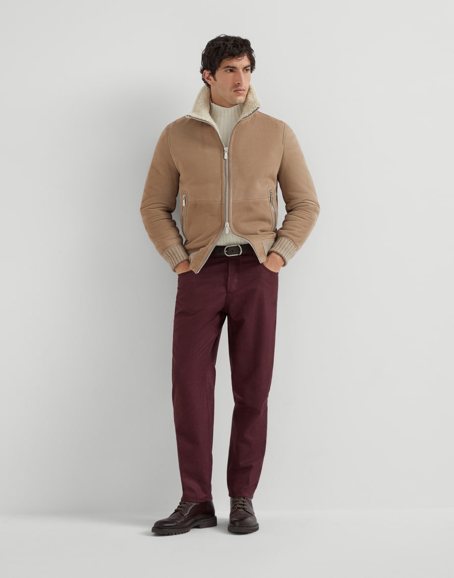 Curly shearling bomber jacket Hazelnut Man - Brunello Cucinelli