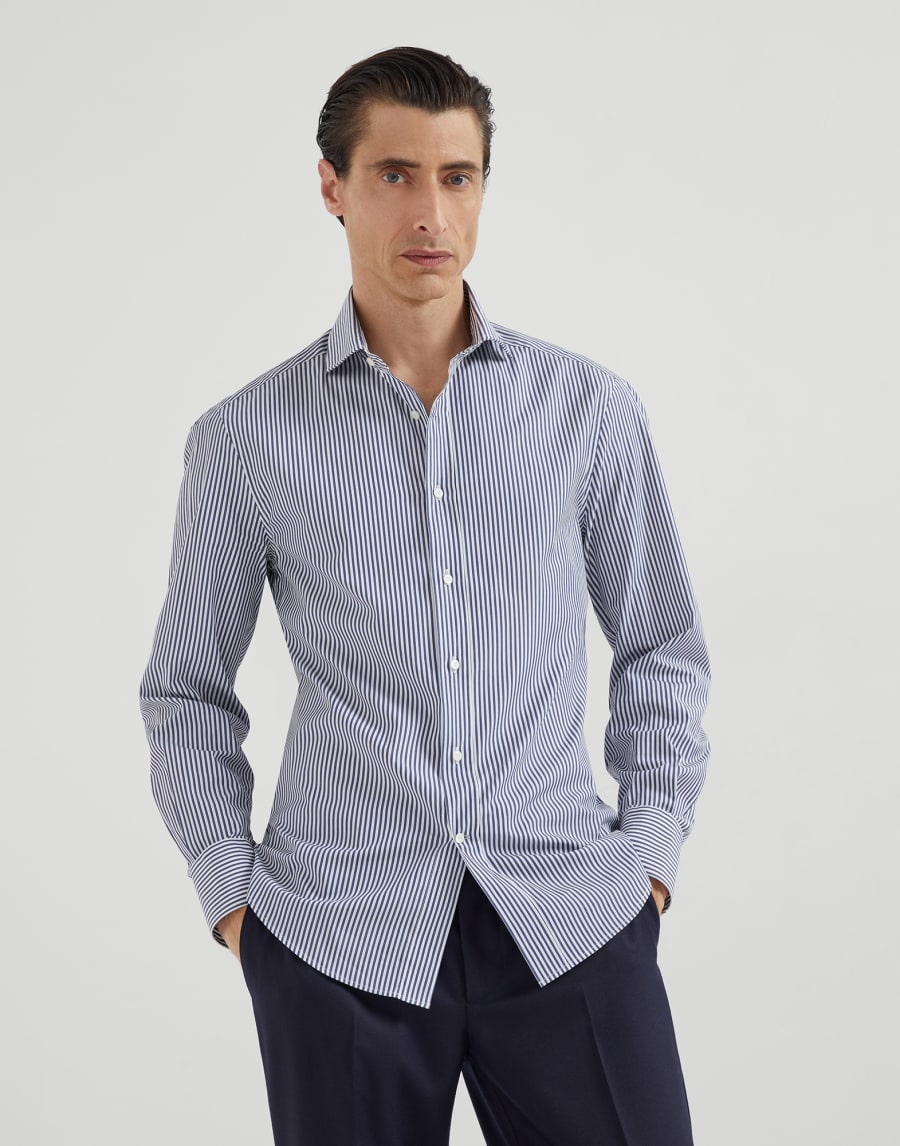 Striped poplin shirt Navy Blue Man - Brunello Cucinelli