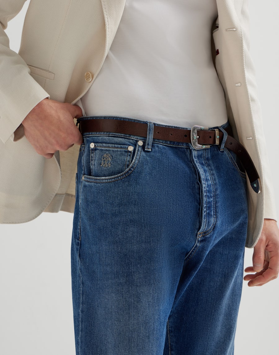 Leisure fit five-pocket trousers Medium Denim Man - Brunello Cucinelli