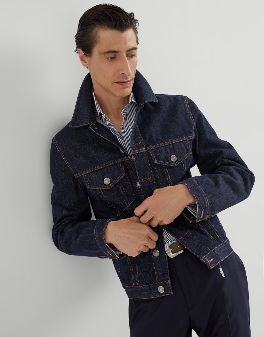 Striped poplin shirt Navy Blue Man - Brunello Cucinelli