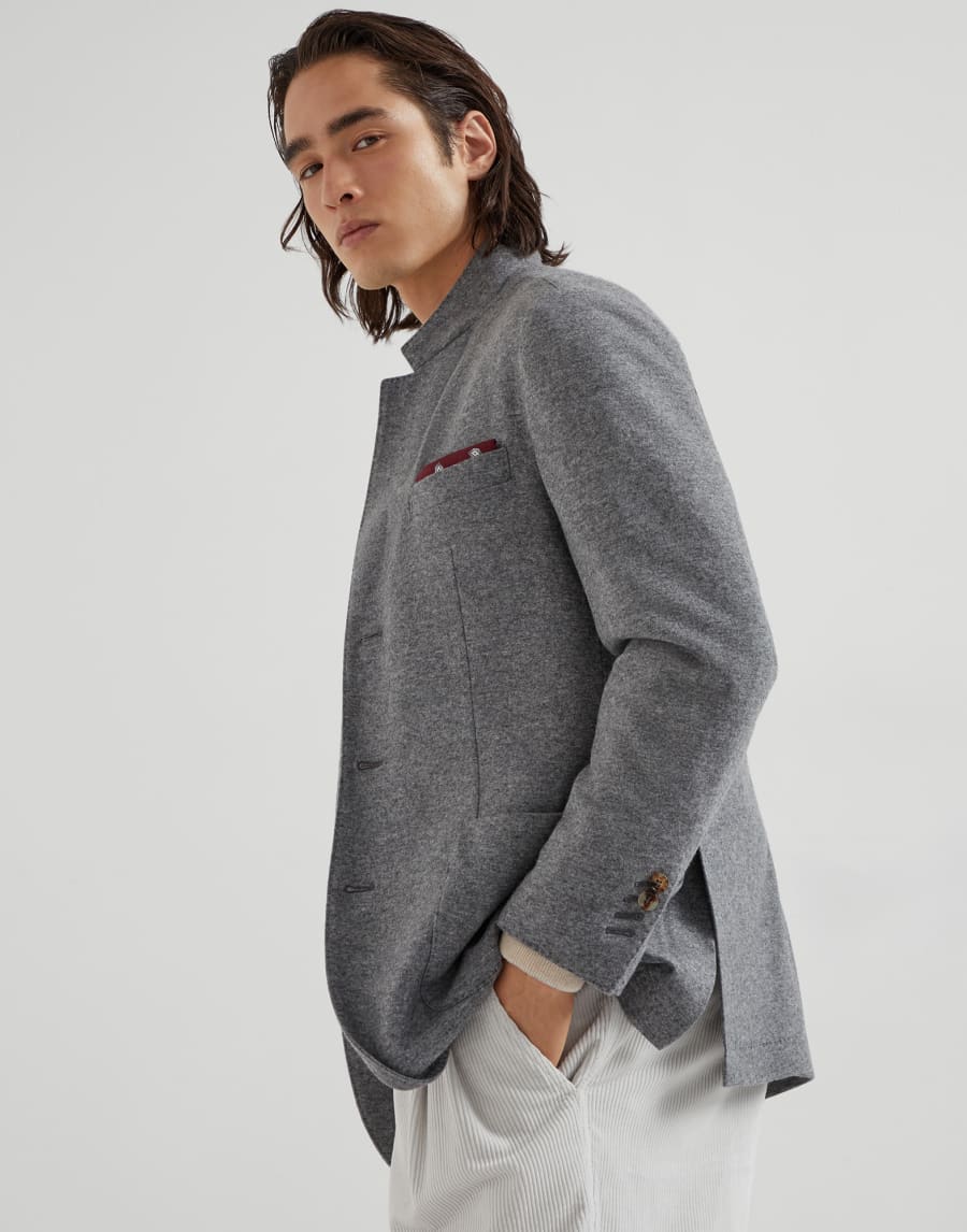 羊绒汗布夹克 灰色 男款 - Brunello Cucinelli