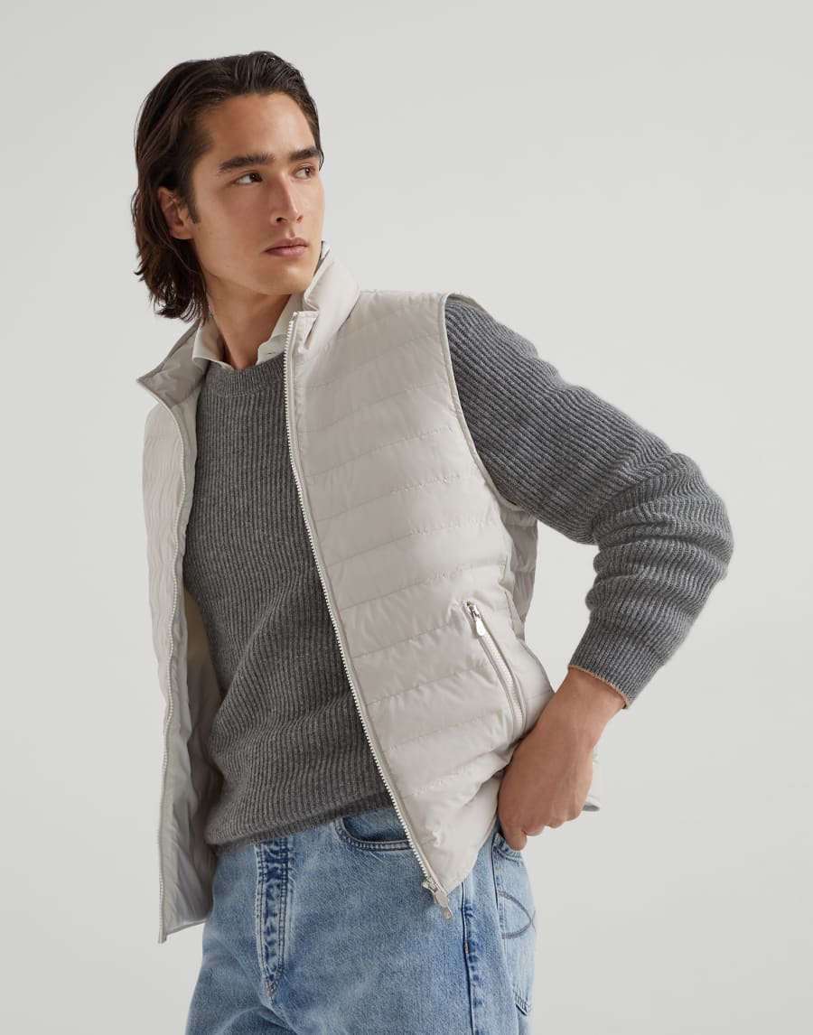 Lightweight down vest Ivory Man - Brunello Cucinelli