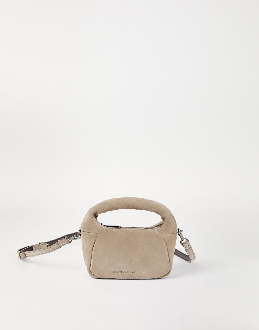 Borsa Hobo BC Duo mini in camoscio Grigio Chiaro Donna - Brunello Cucinelli