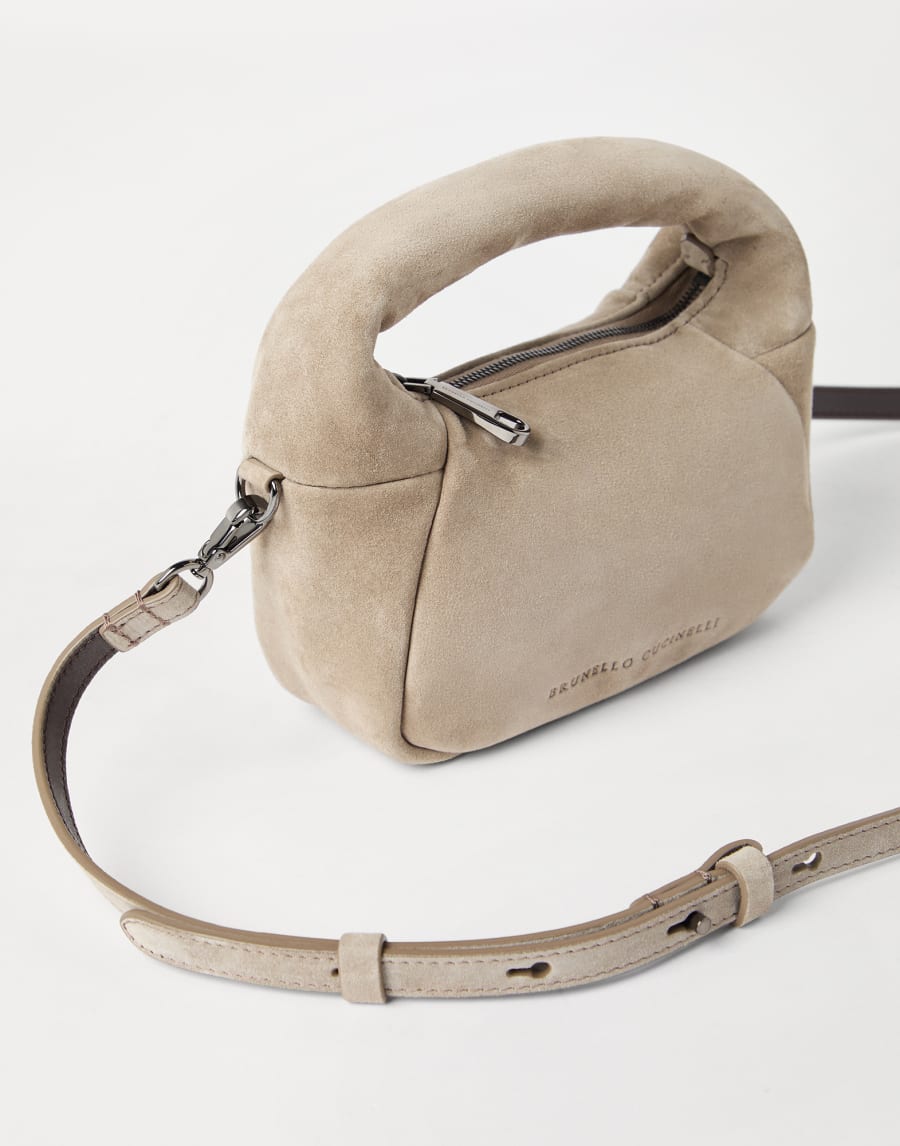 Mini sac Hobo BC Duo en daim Gris Clair Femme - Brunello Cucinelli