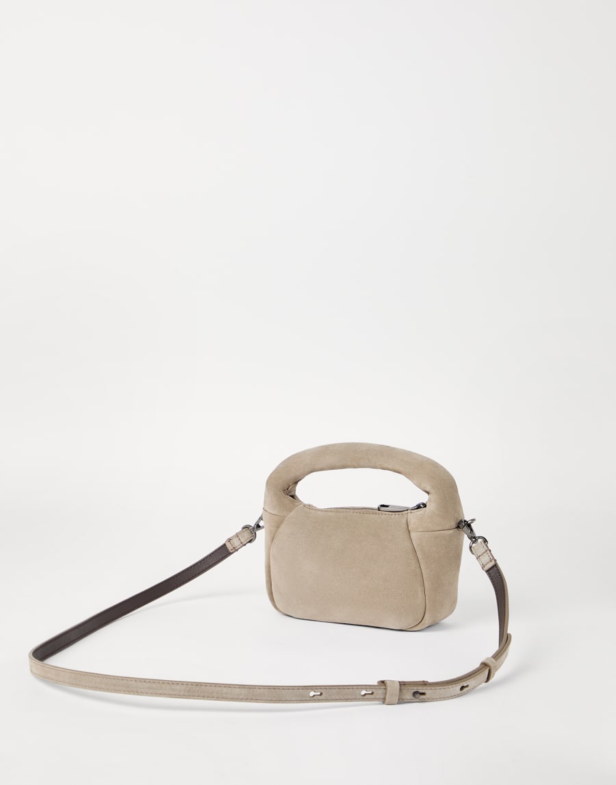Mini sac Hobo BC Duo en daim Gris Clair Femme - Brunello Cucinelli