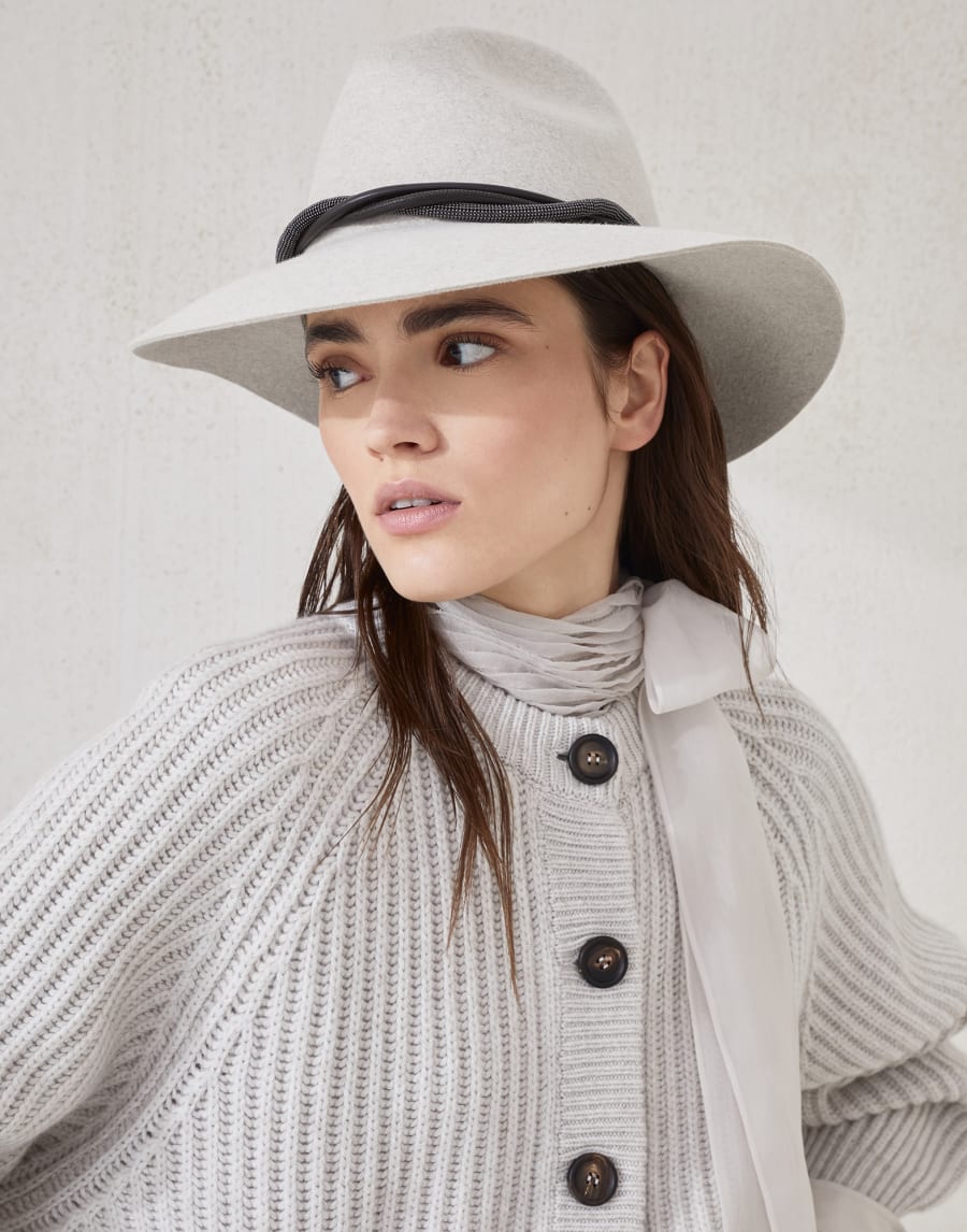 Felt fedora with monili Light Grey Woman - Brunello Cucinelli