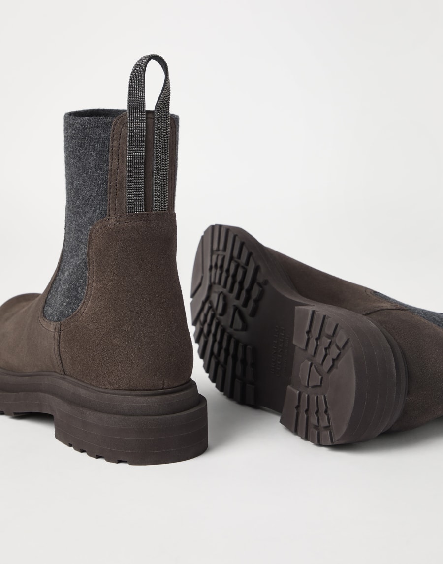 Suede boots with monili Pine Cone Brown Woman - Brunello Cucinelli