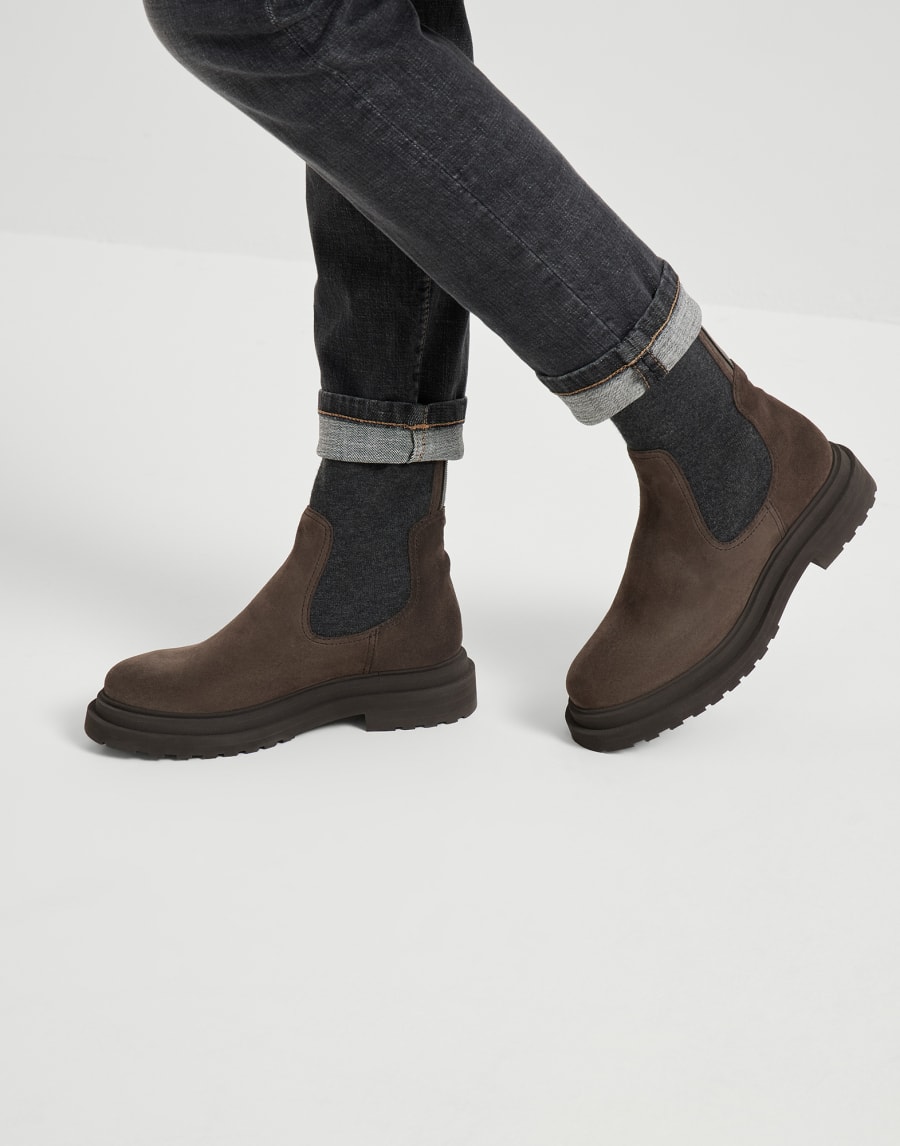Suede boots with monili Pine Cone Brown Woman - Brunello Cucinelli