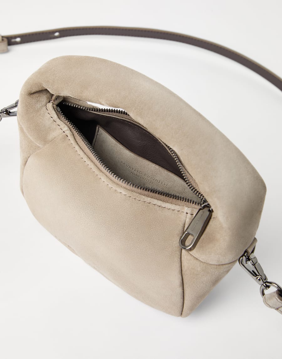 Mini sac Hobo BC Duo en daim Gris Clair Femme - Brunello Cucinelli