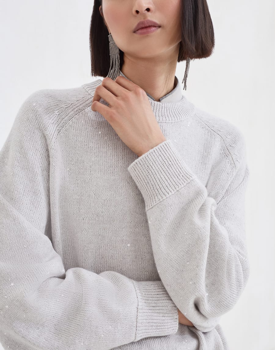Cashmere and silk diamond yarn sweater Cool Beige Woman - Brunello Cucinelli