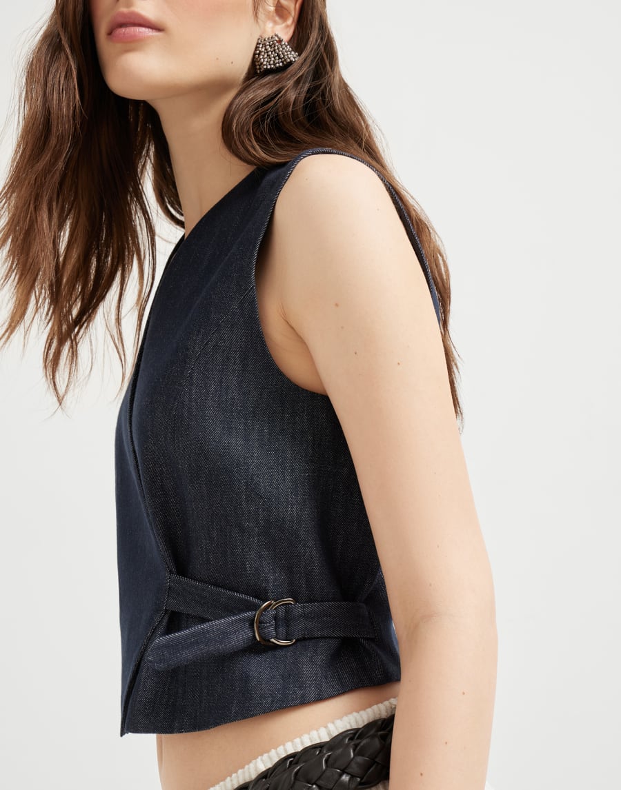 Vest with monili Dark Denim Woman - Brunello Cucinelli