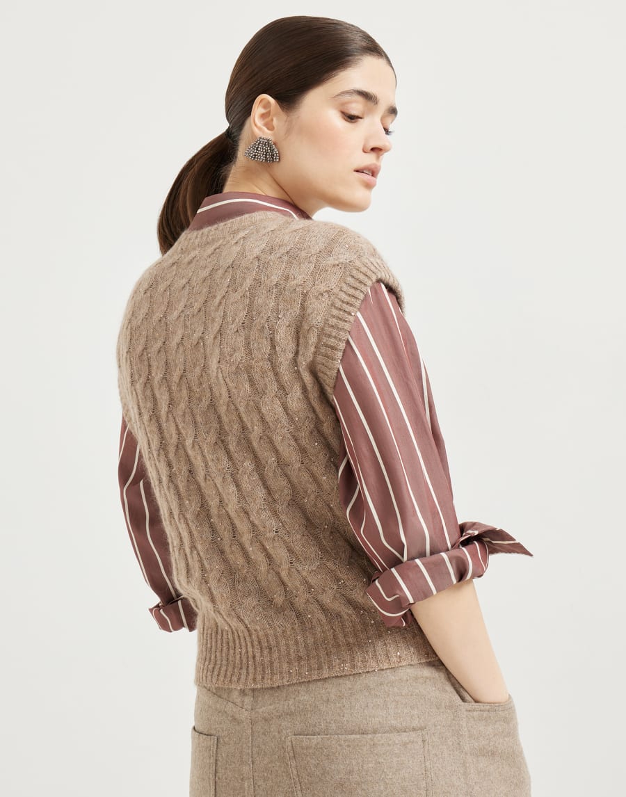 Dazzling Cable cardigan Hazelnut Woman - Brunello Cucinelli