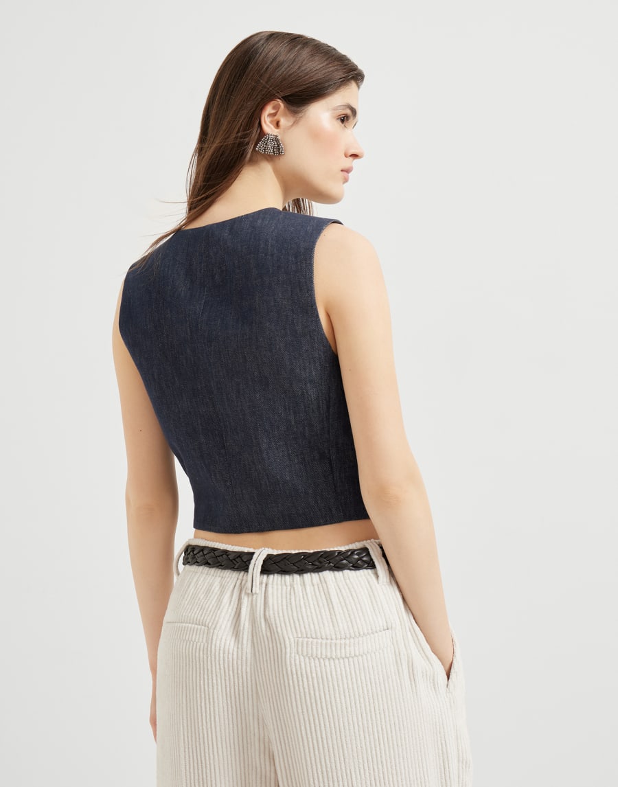 Vest with monili Dark Denim Woman - Brunello Cucinelli