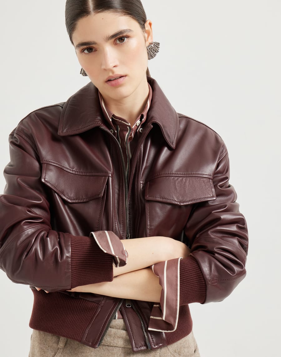 Bomber en nappa Soft orné de Monile Amarante Femme - Brunello Cucinelli