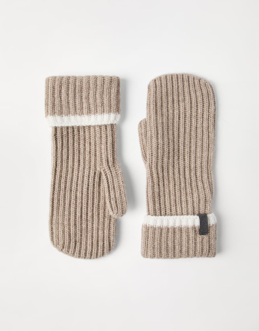 Knit mittens with monili Light Brown Woman - Brunello Cucinelli