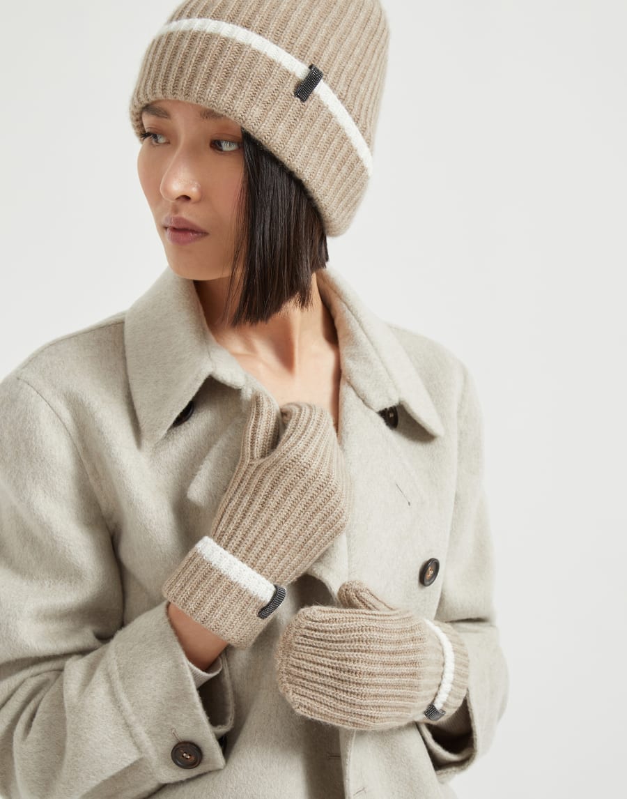 Knit mittens with monili Light Brown Woman - Brunello Cucinelli