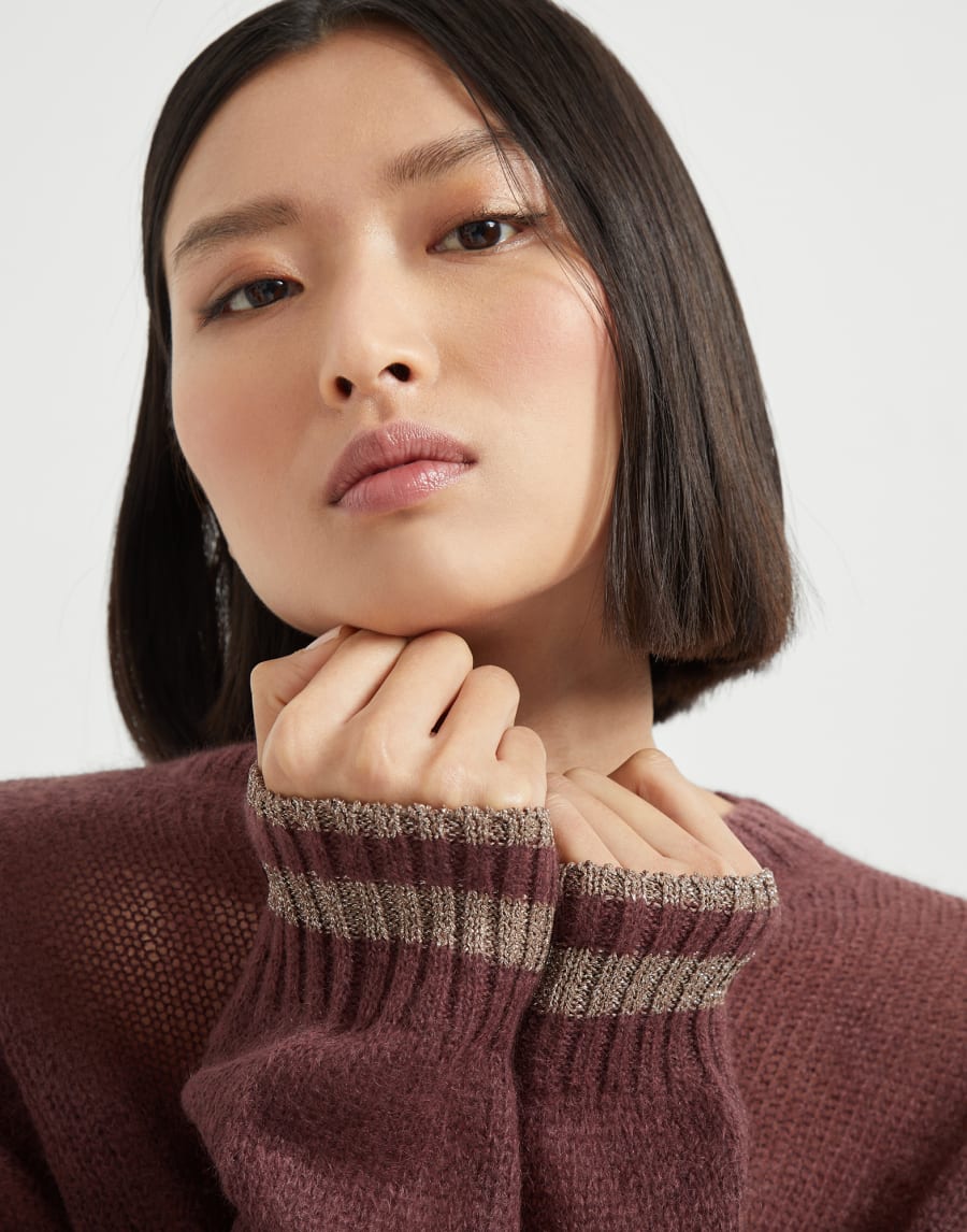 Sweater with Sparkling Cuffs Purple Woman - Brunello Cucinelli