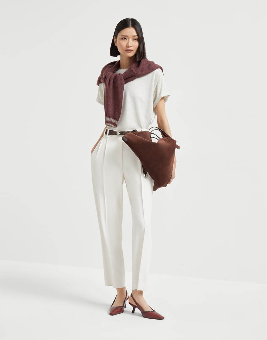 Sweater with Sparkling Cuffs Purple Woman - Brunello Cucinelli