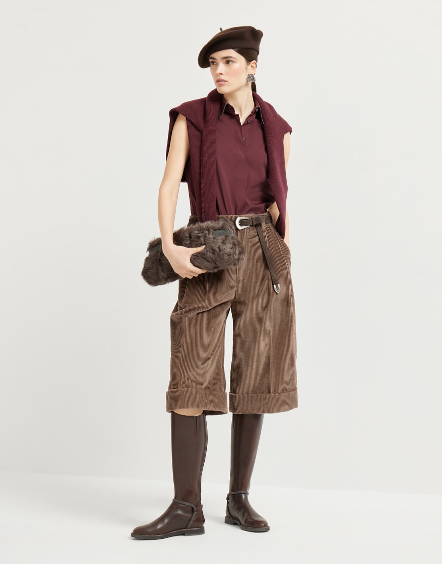 Stretch poplin shirt Burgundy Woman - Brunello Cucinelli